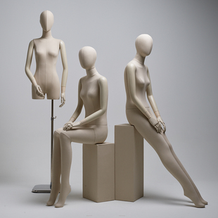 服装女模特展示架全身软胶手可活动调节假人偶女半身坐模橱窗道具