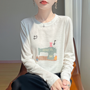 仿天丝女圆领套头薄秋衣宽松内搭针织打底衫 春秋新款 清仓 特价