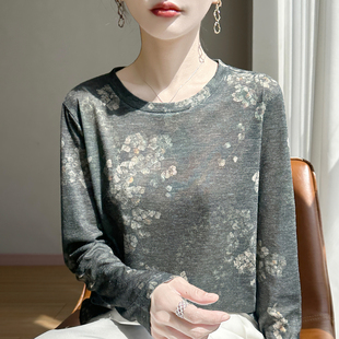特价！时尚文艺感印花圆领软糯针织衫女复古小众花纹宽松毛衣