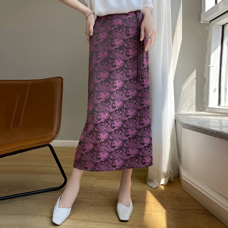 撤柜处理！国风复古侧开叉真丝半身裙丝滑缎面轻奢提花气质裙