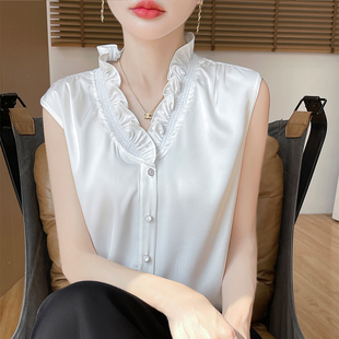 内搭无袖 背心打底宽松西装 木耳边上衣 吊带V领花边砍袖 撤柜处理