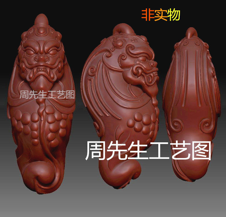 stl文件圆雕图三维立体图木雕貔貅兽头吊坠挂件雕刻机3d模型 Q200