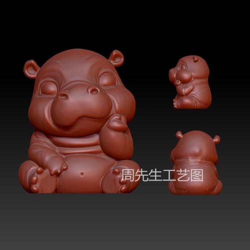 河马爆吧宝stl雕刻图圆雕图模型文件三维立体精雕图3d打印图 Q889
