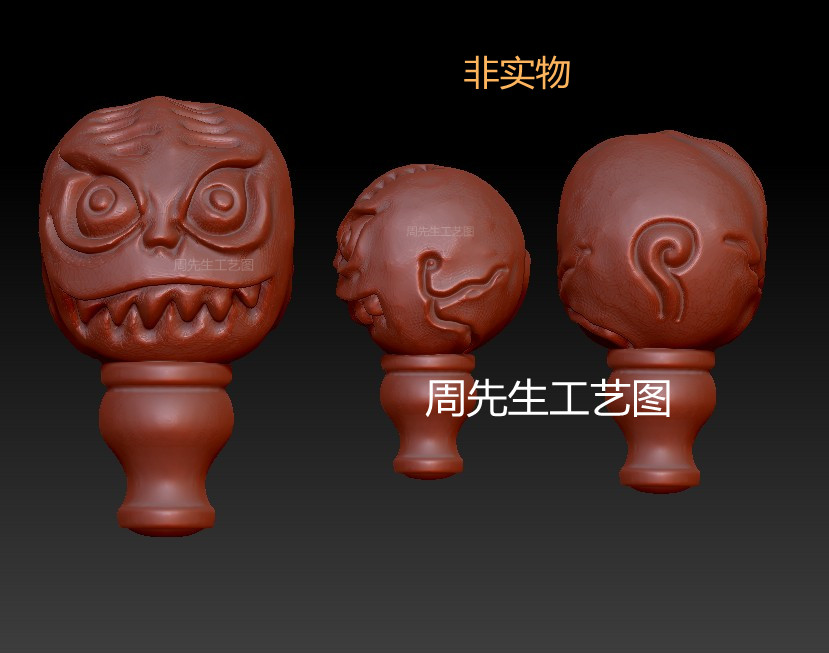 stl图立体圆雕图怪兽三通三维雕刻图3D模型数据图四轴石木玉 Q351