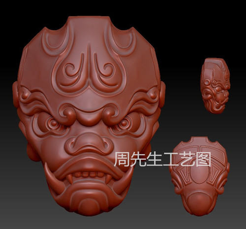 三维立体图圆雕图图纸STL文件仿古兽头 兽面背云 雕刻3D模型Q732