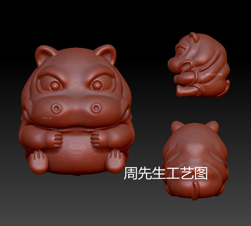 河马三维立体圆雕图电脑雕刻机STL文件卡通河马3D打印模型图 Q506