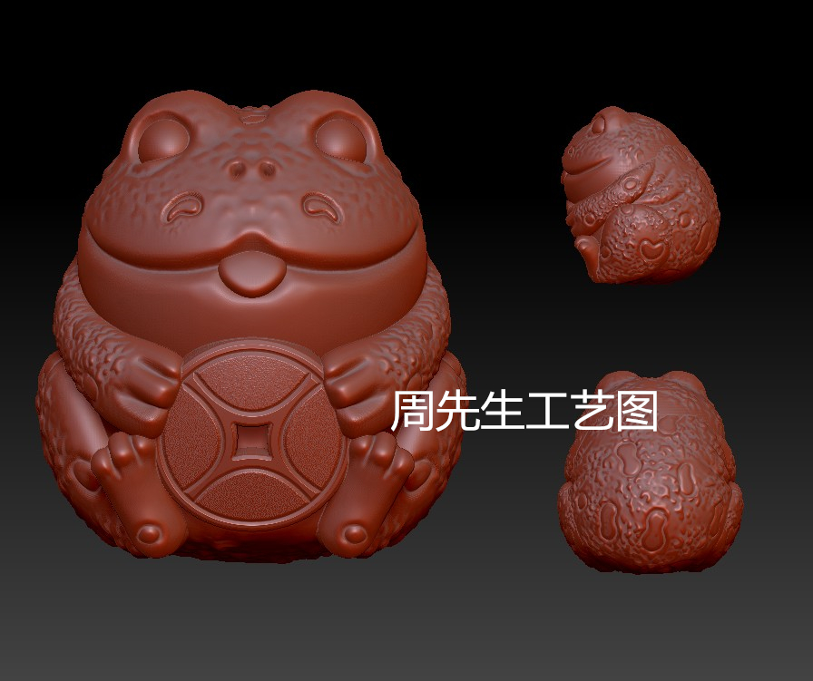 三维立体圆雕图纸stl文件蛤蟆青蛙蟾蜍金蟾玉雕雕刻机3d模型Q756