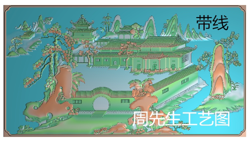 精雕图浮雕图山水风景人物靠背背板门板屏风灰度图雕刻图 AS520