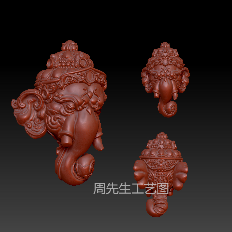 象头神三维立体图圆雕图stl文件雕刻机3d模型 象神 Q886