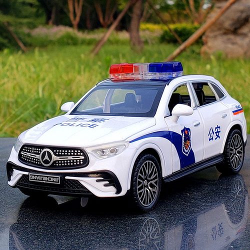 奔驰GLC400E合金越野车模型SUV特警车回力6开门玩具110公安警察车