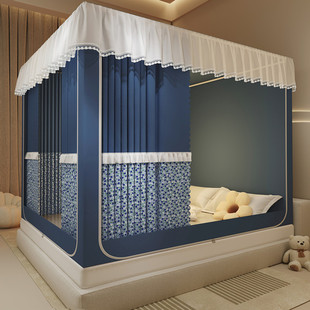 碎花坐床蚊帐床帘一体式 新款 1.5米1.8床全封闭拉链蒙古包带防尘顶