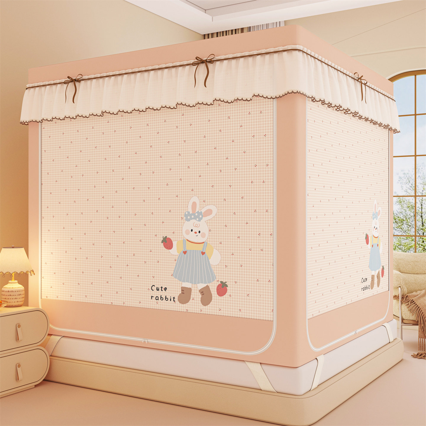 双层卡通家用坐式遮光床帘蚊帐儿童防摔防风隐私拉链式帐纱床幔布,床上用品,蚊帐,淘宝优惠券,粉丝福利购,淘宝优惠卷