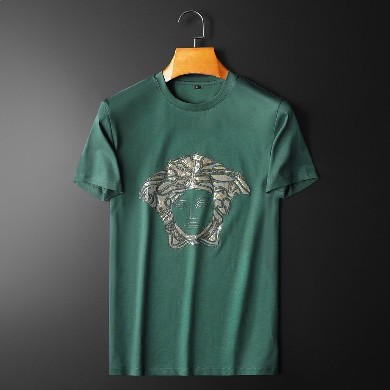 欧洲站轻奢欧货夏季新款丝光棉圆领短袖t恤衫男士美杜莎烫钻半袖在类目 男装, 时尚防晒服中 - 来自Buy2taobao.com提供专业的淘宝代购服务