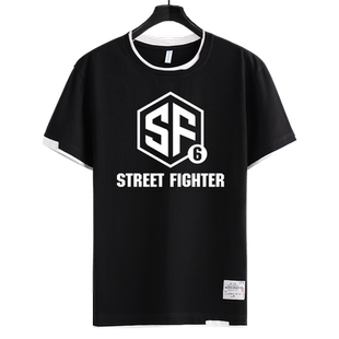 街头霸王6格斗ps5游戏steam街霸6假两件短袖T恤衫男女纯棉半截袖