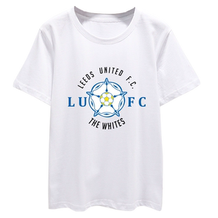 利兹联队白玫瑰足球迷服俱乐部白衣军团短袖T恤衫男纯棉半袖衣服