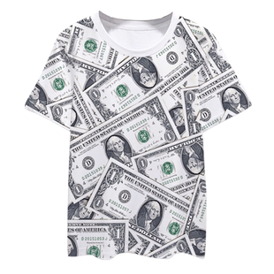 美元欧元英镑货币钞票金钱图案创意趣味速干短袖T恤衫男女半截袖