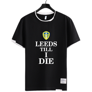 利兹联队白玫瑰足球俱乐部白衣军团假两件短袖T恤衫男半袖上衣服