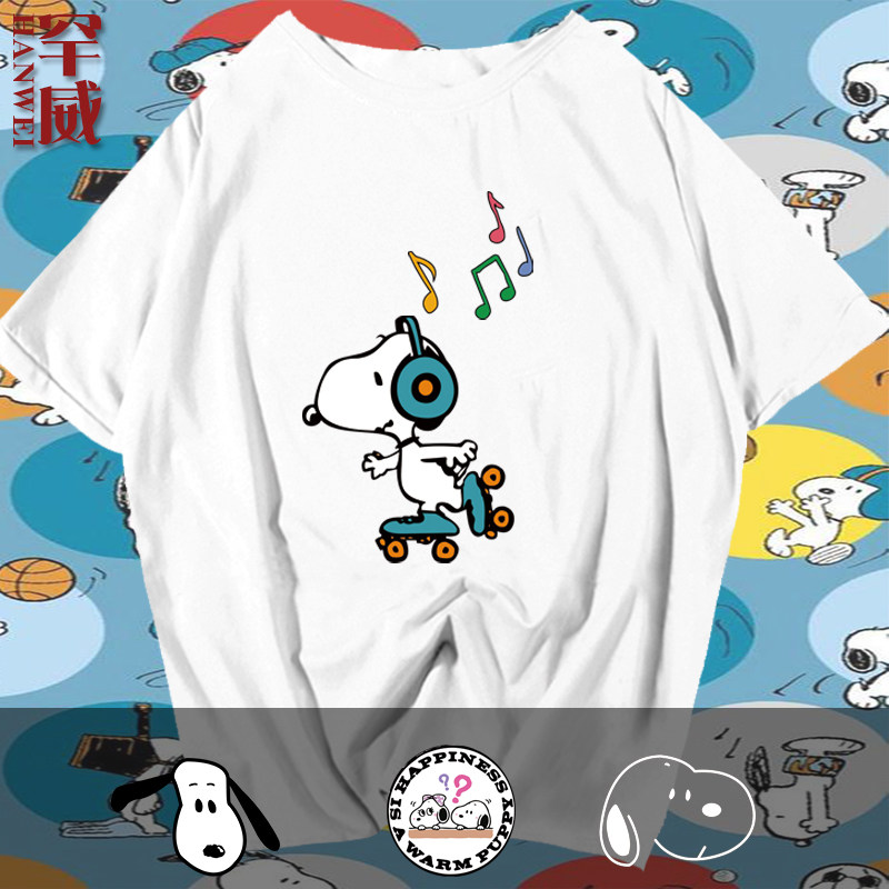 史努比情侣装短袖t恤衫男女学生夏季宽松纯棉半袖卡通动漫上衣服