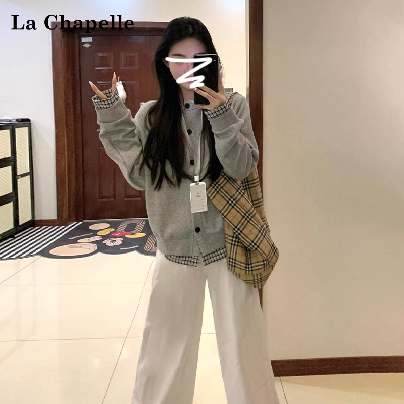 拉夏贝尔韩系穿搭灰色卫衣外套女