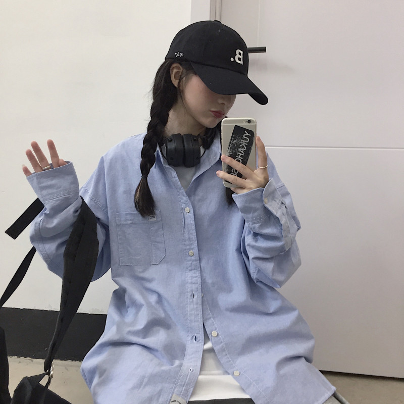 ~Spring 2021 Korean ins retro simple solid color cotton hemp loose long sleeve shirt coat for men and women