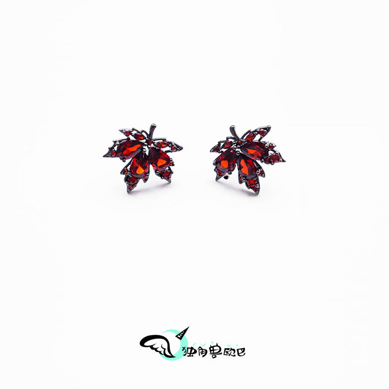 独角兽欧巴 复古黑金锆石925银针橘红枫叶耳钉文艺气质无耳洞耳夹,饰品/流行首饰/时尚饰品新,耳夹,淘宝优惠券,粉丝福利购,淘宝优惠卷