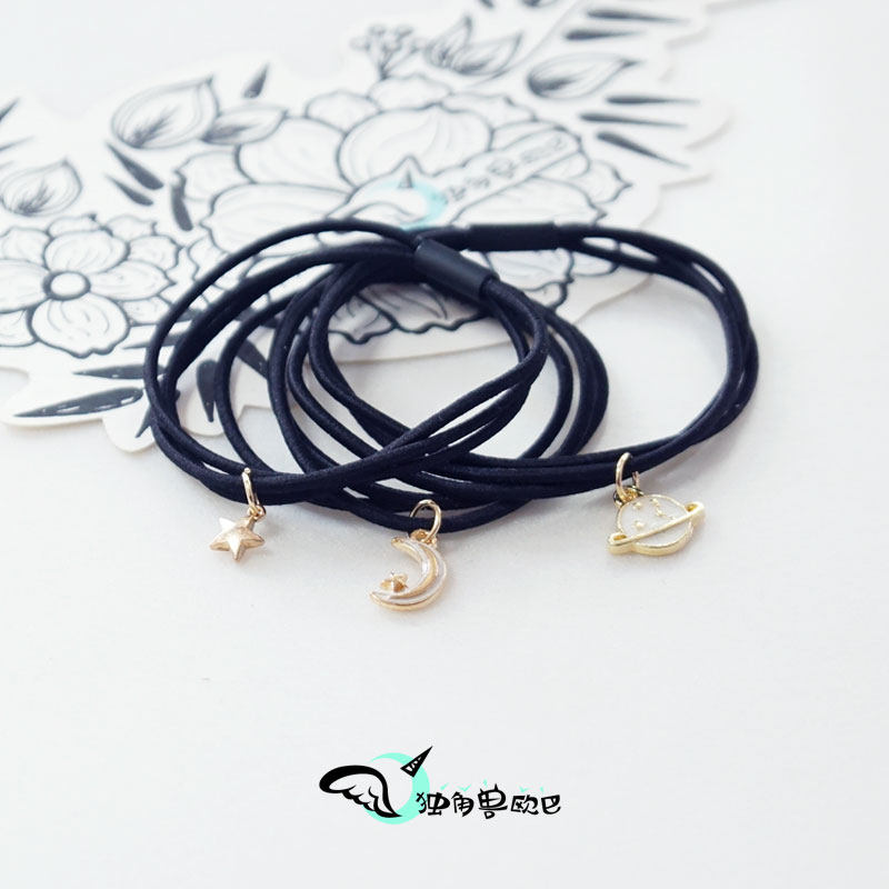 发绳手链两用情侣少女简约可爱网红黑皮筋月亮星球宇宙星星扎头绳