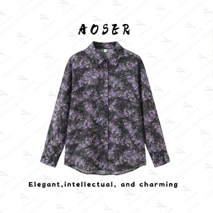 日常休闲风801 AOSER时尚 衬衫 长袖 宽松显瘦百搭印花显高女装