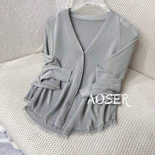 AOSER温柔女纯色流苏针织开衫