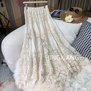 AOSER新款 百搭宽松高腰垂感镂空刺绣半身长裙2106 休闲时尚