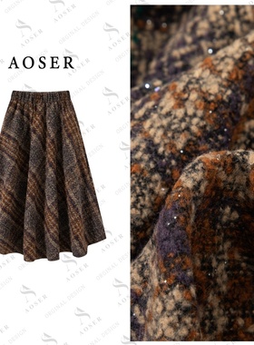 AOSER时尚宽松显瘦千鸟格小众百搭厚款半身裙日常休闲风866