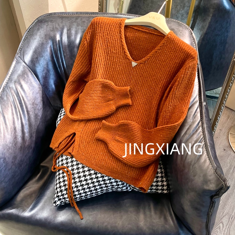 AOSER时尚休闲百搭网红宽松V领厚款冬季毛针织衫女装25012