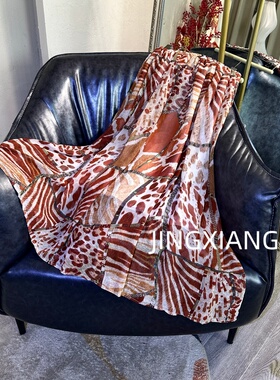 AOSER慵懒风复古港风豹纹拼接女装高腰半身A字长裙568