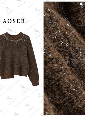 AOSER厚款宽松型套头短款毛针织衫上衣韩版女装2620