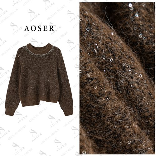 AOSER厚款宽松型套头短款毛针织衫上衣韩版女装2620