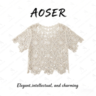AOSER气质新款 上衣女装 时尚 百搭985 设计感纯色镂空不规则针织衫