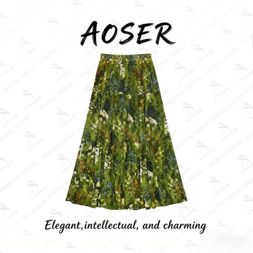 AOSER新款时尚气质休闲印花显瘦百搭气质A字女装半身裙1603