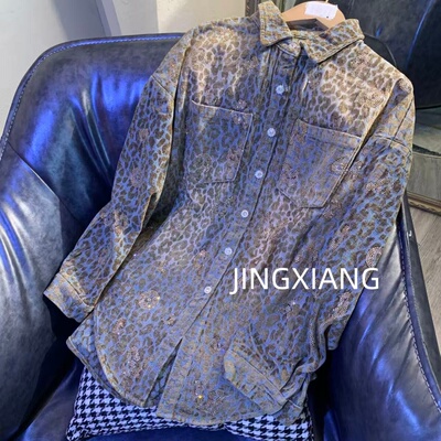 时尚宽松休闲重工烫钻长袖牛仔