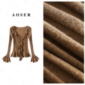 AOSER时尚 2531 收腰红色显瘦荷叶边女装 花边长袖 针织款