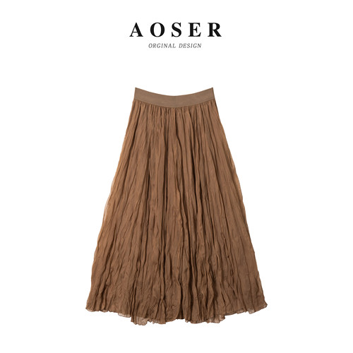 春夏韩版亮丝A字褶皱厚款短裙