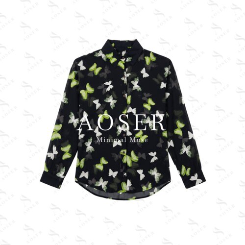 AOSER蝴蝶印花POLO领长袖衬衫