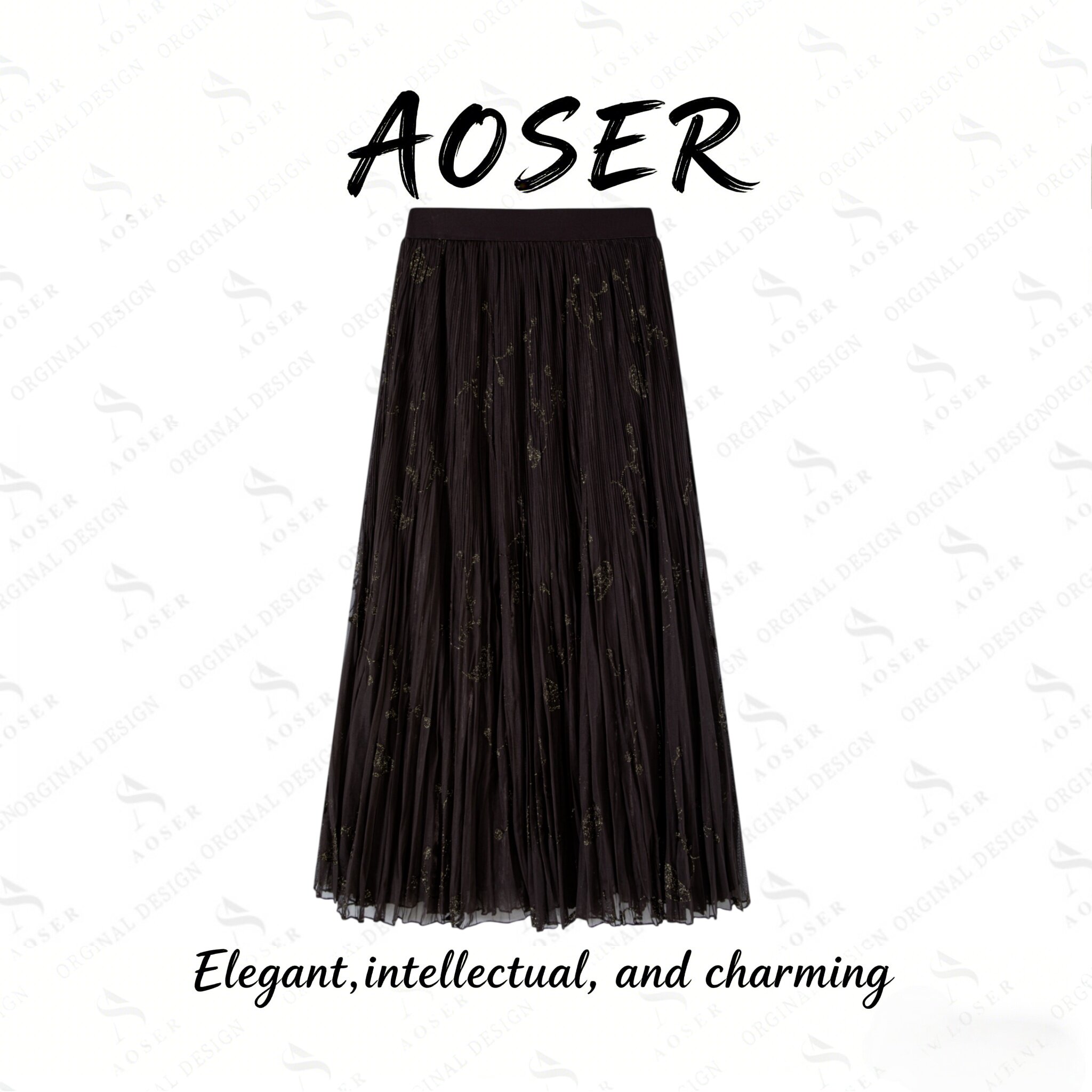 AOSER 新款时尚气质显瘦遮胯垂感重工百搭大摆温柔风半身裙73325