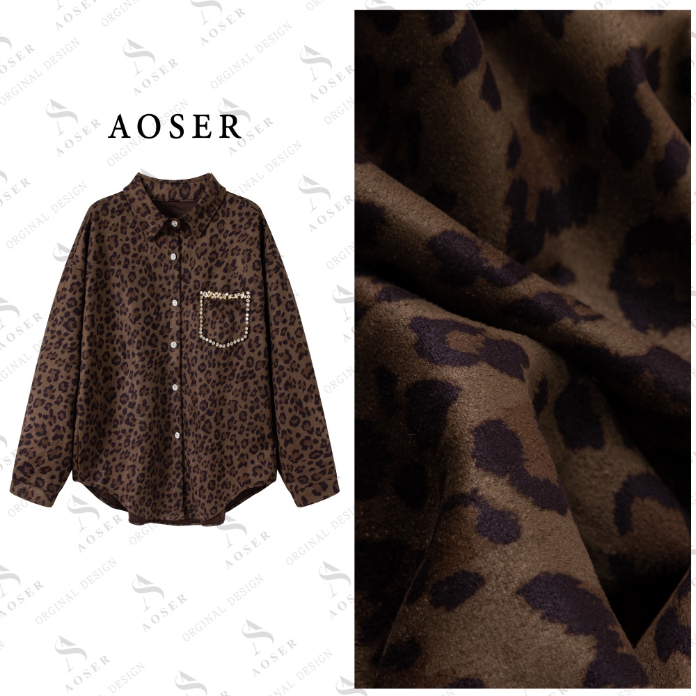 AOSER法式百搭气质显瘦印花宽松复古常规款长袖衬衫9920