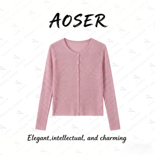 AOSER 竹节麻开衫女多巴胺糖果色针织衫不褪色高弹力上衣887710