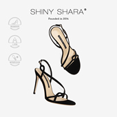 不累脚凉鞋 Shiny 女 新款 黑色一字带细跟高跟鞋 Shara 诗莎2025夏季