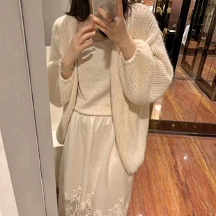 外套女2023春季 温柔宽松镂空毛衣罩衫 气质慵懒风针织开衫 新款 韩版