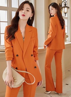 2025春秋季新款高级感炸街橙色西装外套女职业气质女神范西服套装
