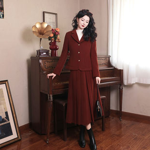套装 冬日恋歌 毛呢裙装 厚款 两件套 复古气质纯色通勤职业休闲冬季