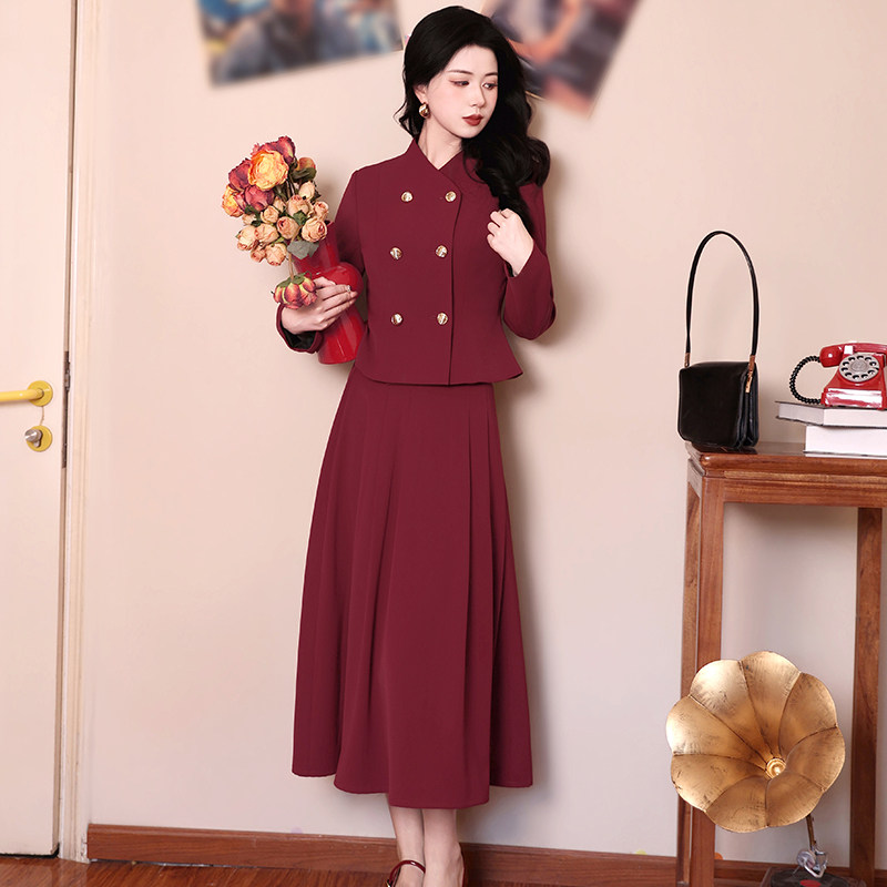红装织梦~法式复古轻奢小香风双排扣西装半身裙高级感春秋女套装,女装/女士精品,时尚套装,淘宝优惠券,粉丝福利购,淘宝优惠卷