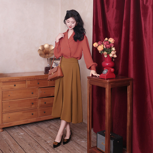 领双排扣通勤女衬衫 西装 2025秋 港风复古春秋穿搭长袖 万能搭衬衫