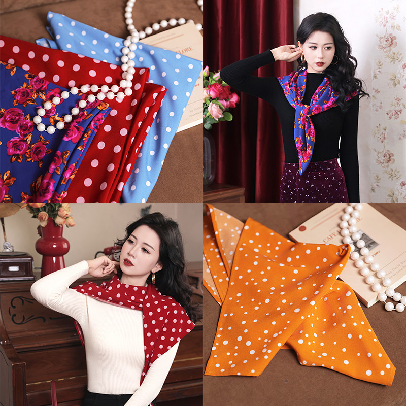 温柔点缀~复古女装穿搭装饰春秋薄款波点花色围巾丝巾,服饰配件/皮带/帽子/围巾,围巾/丝巾/披肩,淘宝优惠券,粉丝福利购,淘宝优惠卷